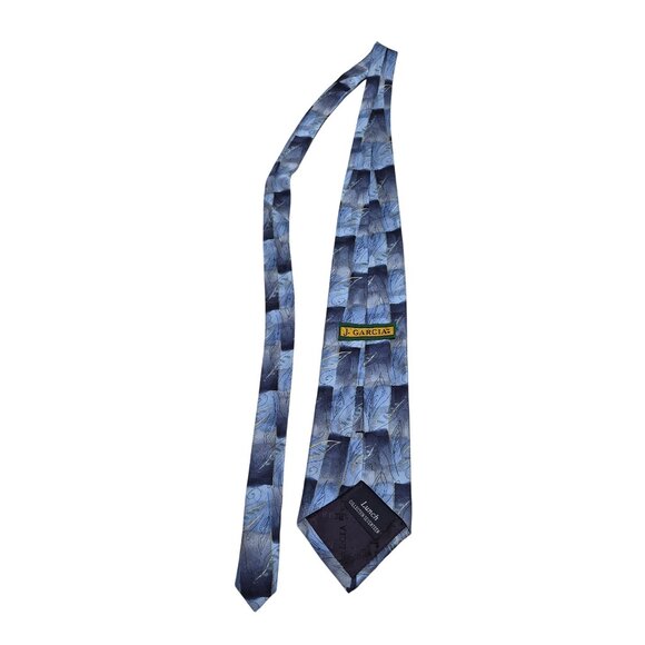 J. Garcia Silk Tie Collection Seventeen Mens Blue Leaf Pattern Necktie 65" - Picture 7 of 8